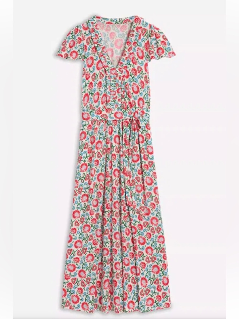 Boden Nicola Jersey Tea Dress Ivory Floral Garden Vine Ruffle Midi Sz 16-18L NEW - Picture 4 of 10